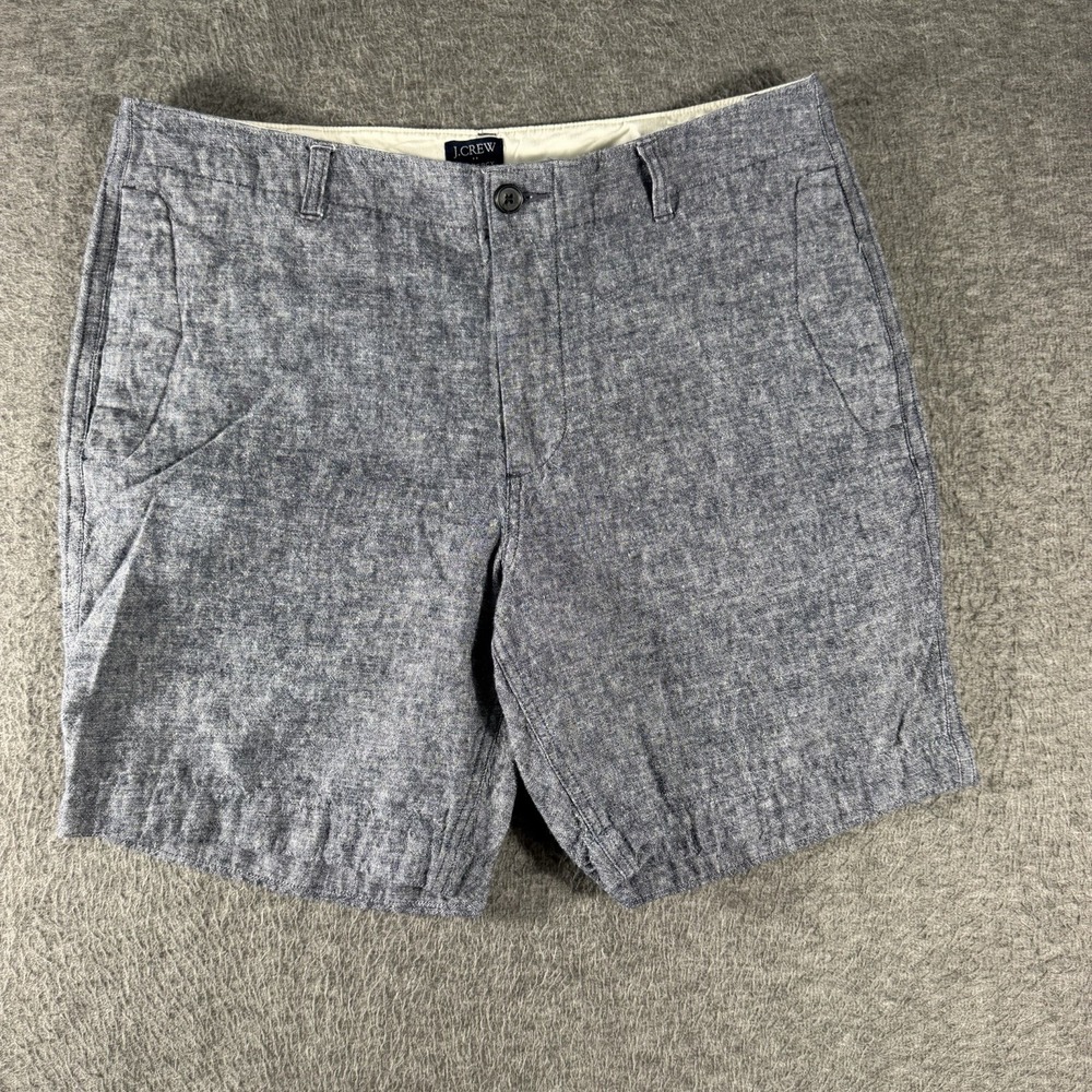 J Crew Gramercy Shorts SZ 34 Linen Cotton Blend Gray/ Blue Mens Preppy 8" Beach